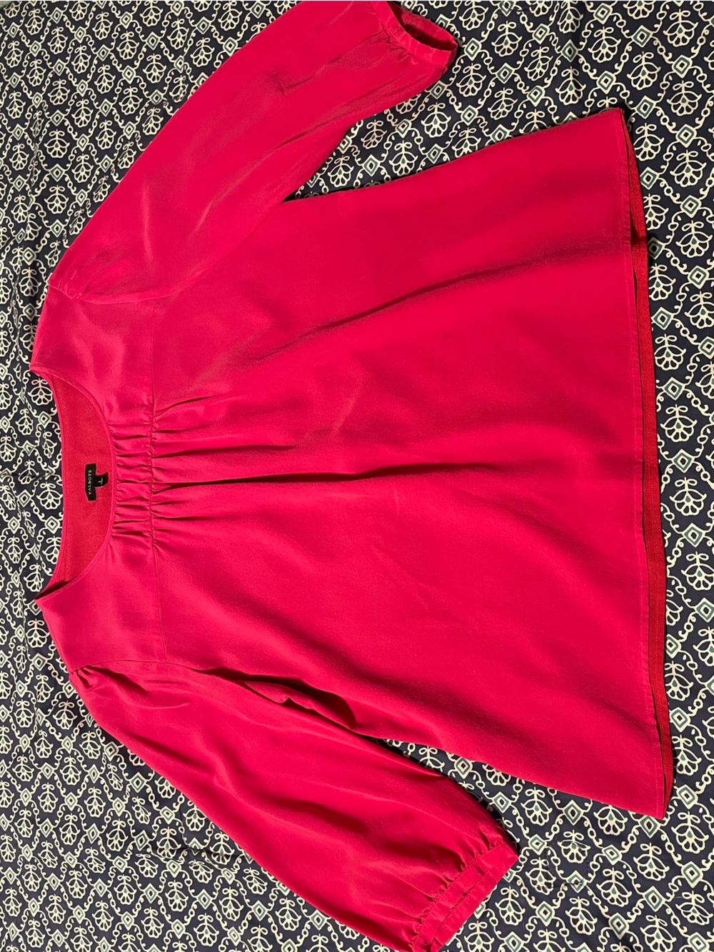 Talbots Bright Pink Gathered Yoke Blouse